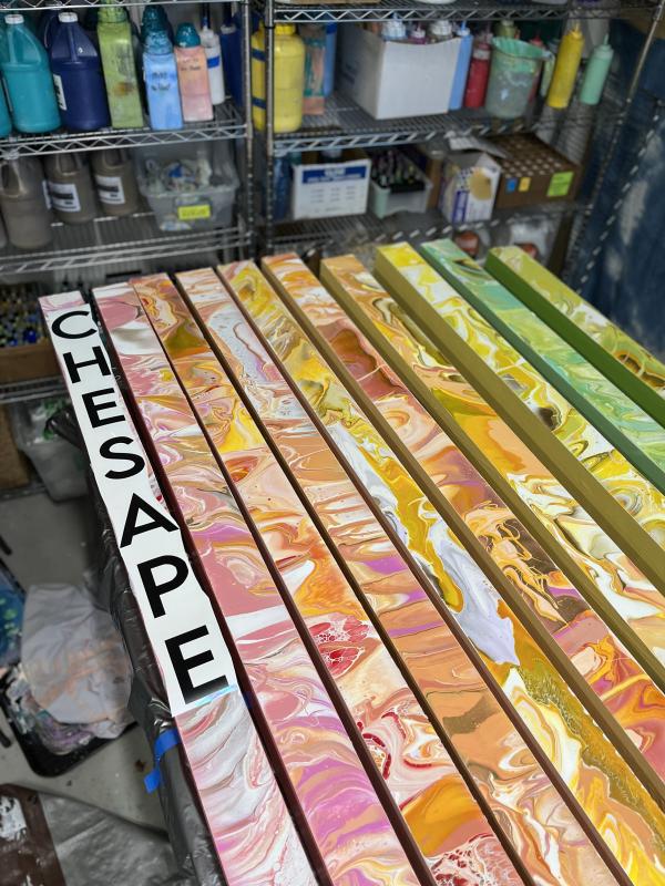 Poles were painted and covered with resin before letters were cut out and applied on each one. SUBMITTED PHOTO